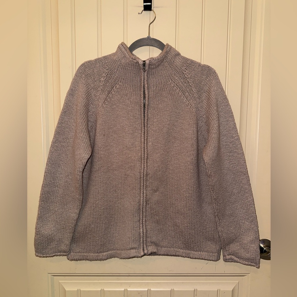 L.L. Bean 100% Cotton Full Zip Beige Sweater Womens Size Large Petite Minimalist